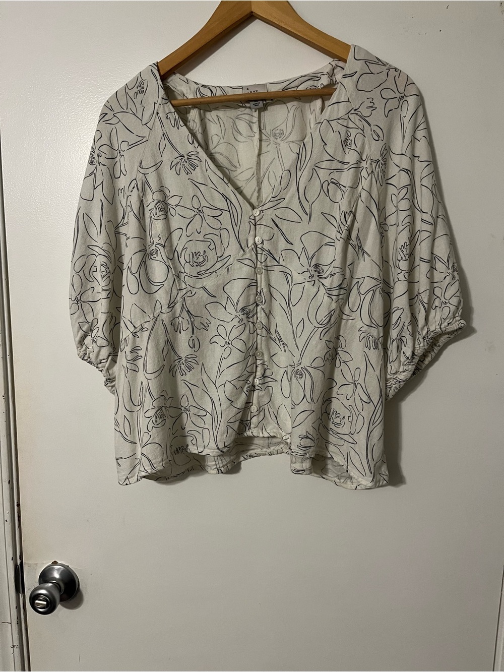 a new day Cream Button-Front Floral Line Print Blouse